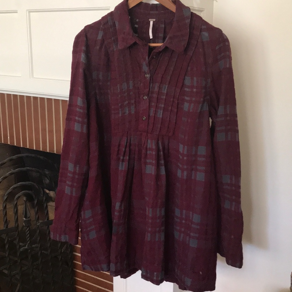 Free People Plaid Flannel Baby Blues Tunic, M